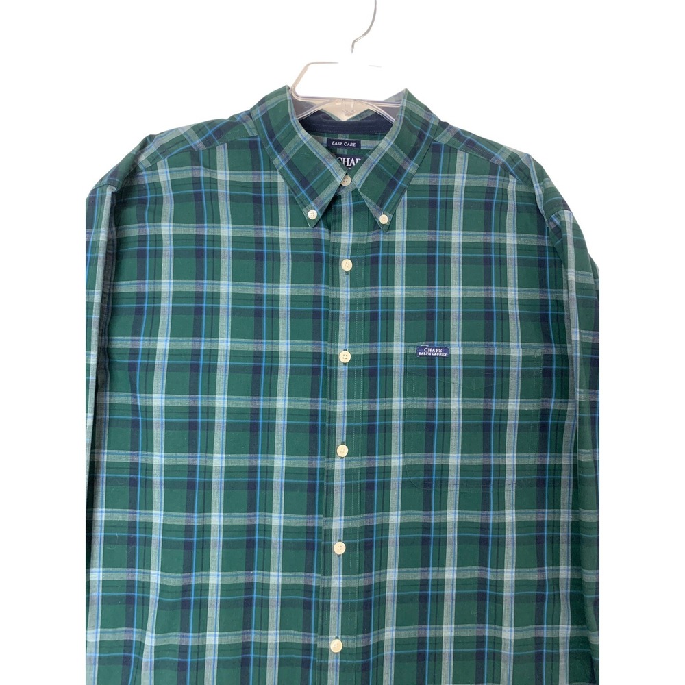 Chaps Ralph Lauren Button Down Mens Large Green Plaid East Care Checked‎